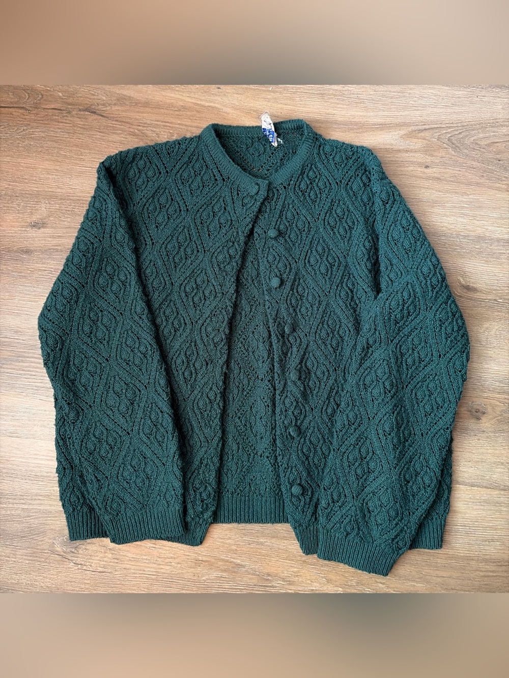Vintage green cable knit cardigan